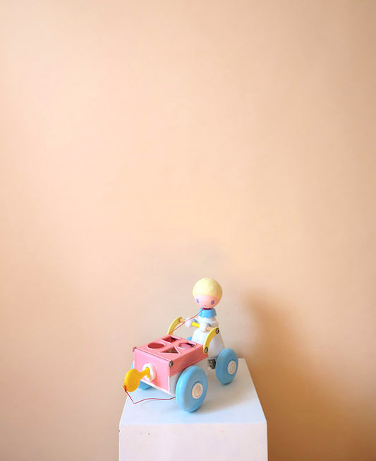 Chariot à tirer Petite Fille Pastel - Années 80 -  EDUCALUX - Collector